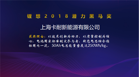 塔菲爾/國能電池/卡耐新能源/卓能新能源榮獲“鋰想2018潛力黑馬獎”